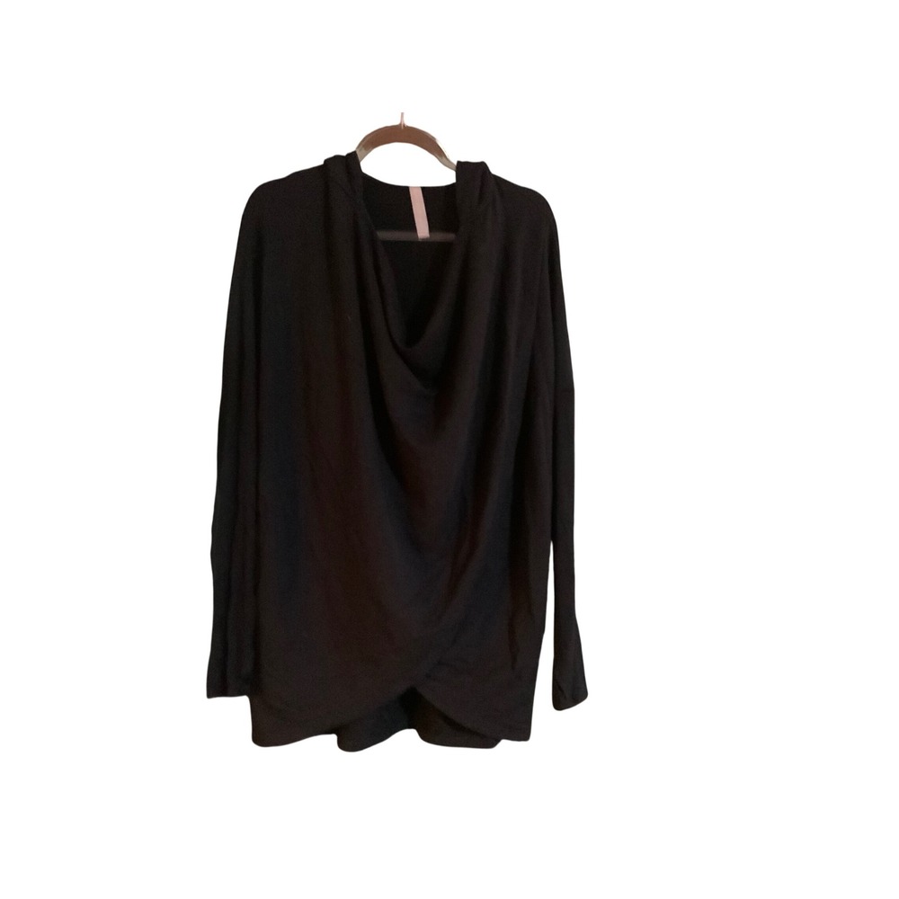 Athleta Black Draped Cowl Neck Hooded Tunic Long Sleeve Top Medium